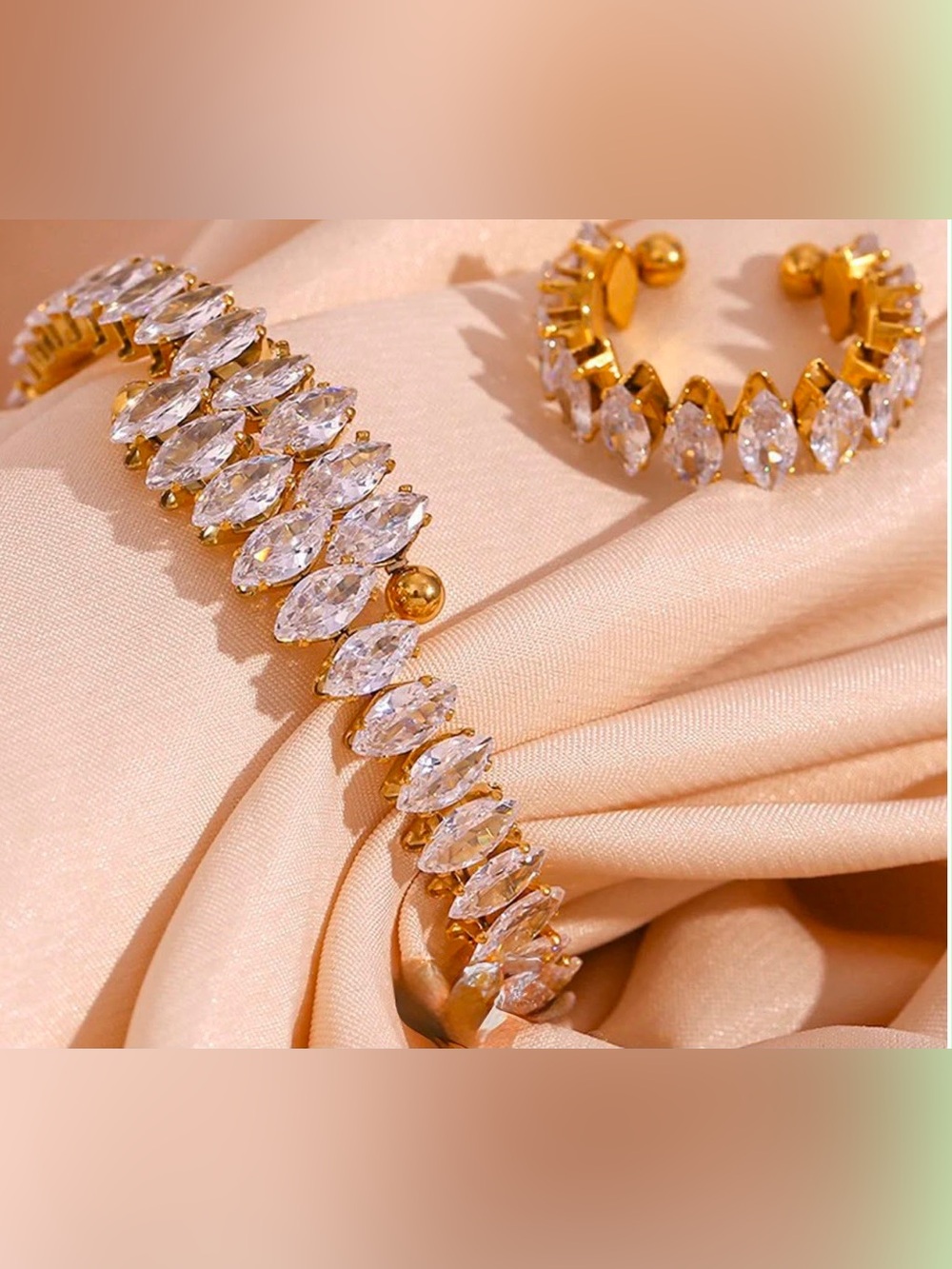 Gold Marquise Crystal Tennis Bracelet - Women Jewelry